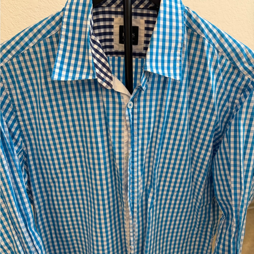 Boss Blue and White Checkered Men's Shirt